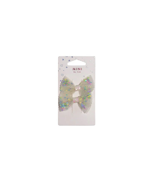 Mini By Mae Alligator Clip Glitter Bow White 2pk