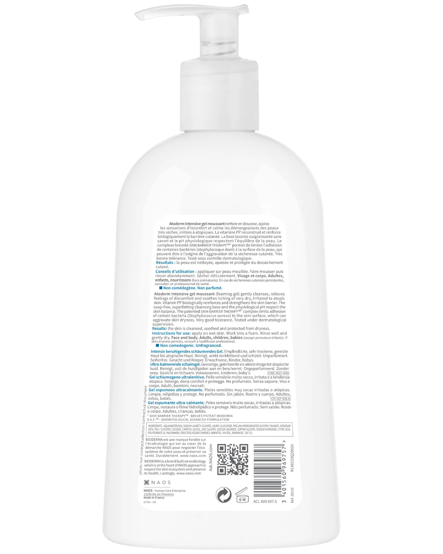 Bioderma Atoderm Intensive Gel Moussant Hydrating Foaming Cleanser 500ml