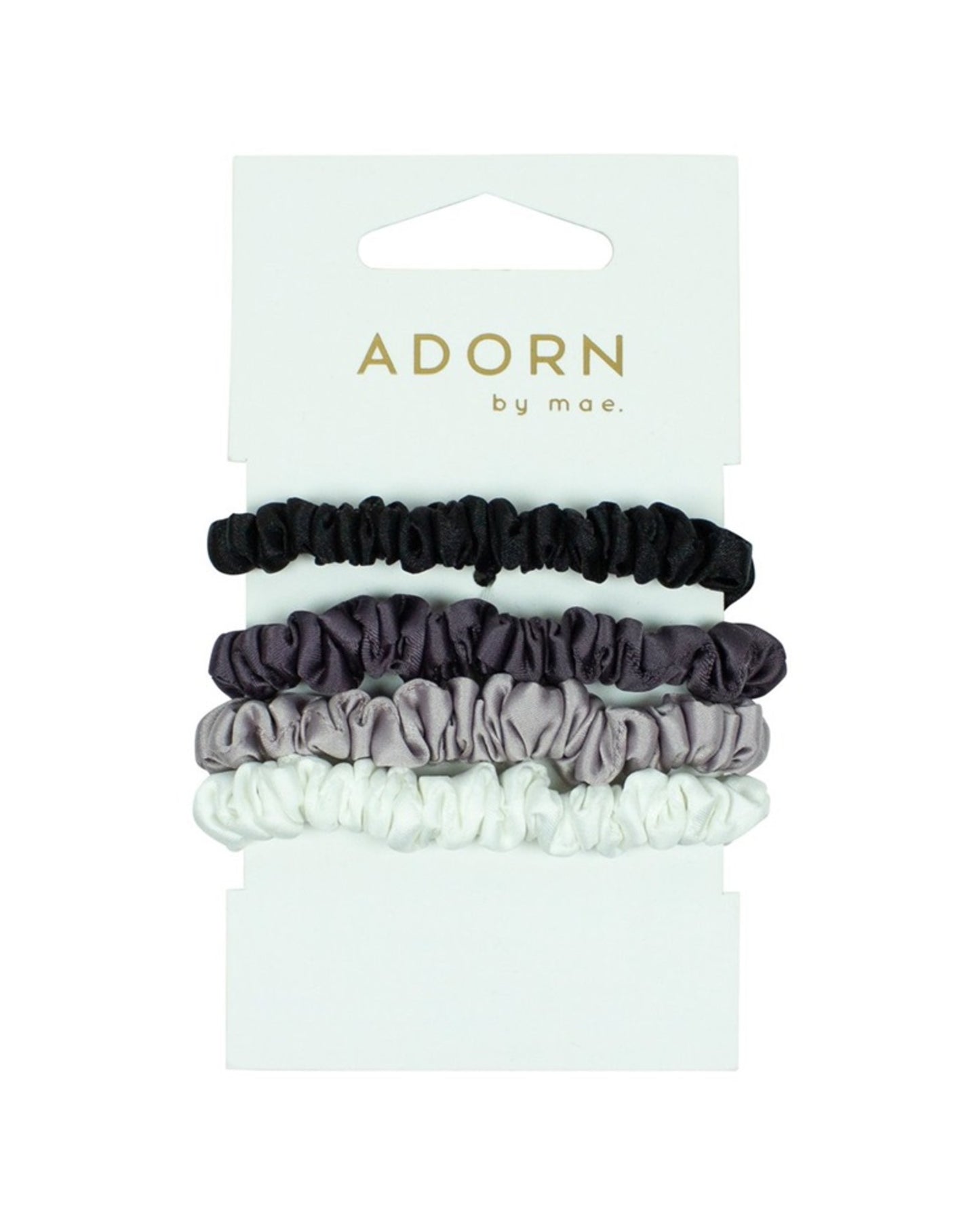 Adorn By Mae Elastic Slim Scrunchie Grey 4pk