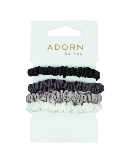 Adorn By Mae Elastic Slim Scrunchie Grey 4pk