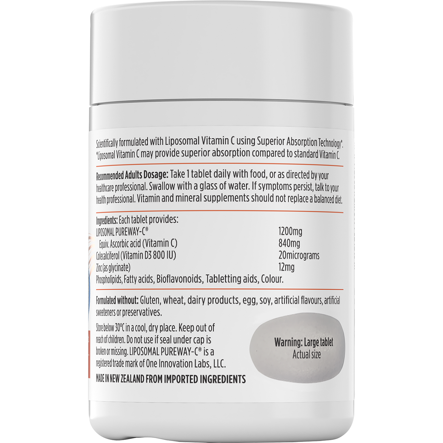Nutra-Life Liposomal-C 1200mg + Vit C + Vit D + Zinc 30 Tablets