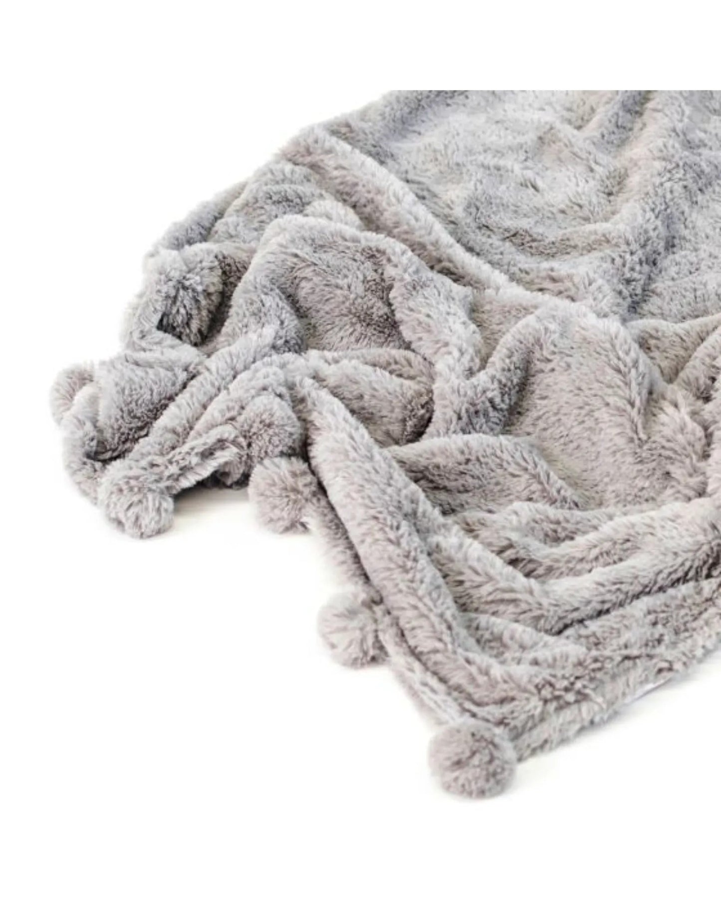 Plush Pom Pom Blanket-Grey