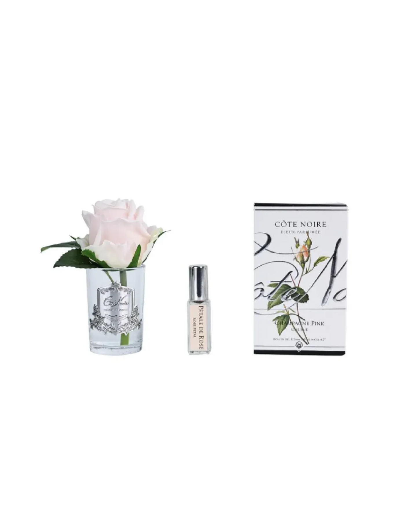 Cote Noire Rose Bud Champagne Pink - Clear Glass with Silver Badge