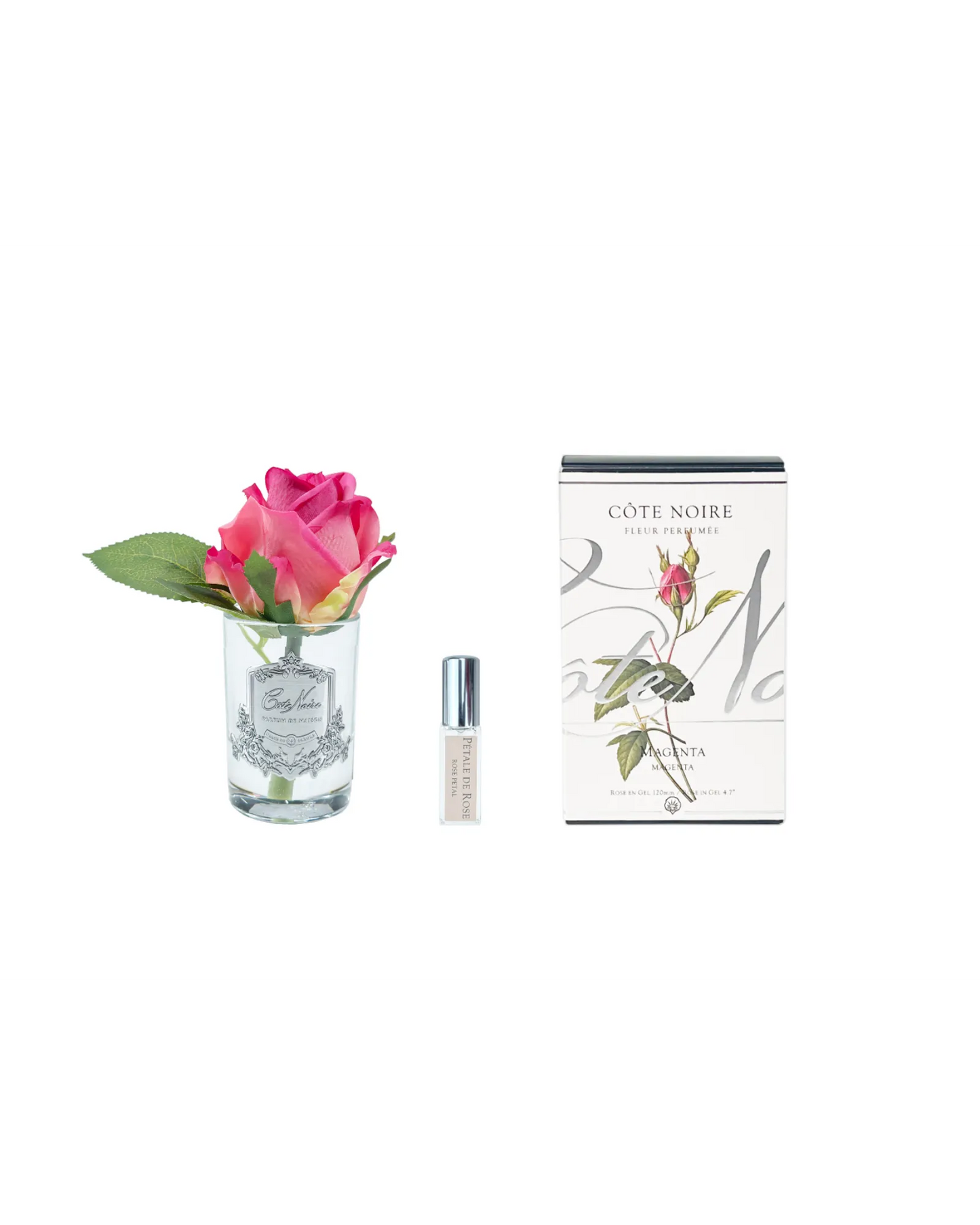 Cote Noire Rose Bud Magenta - Clear Glass with Silver Badge