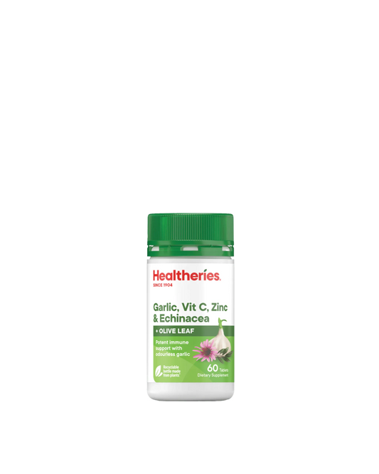 Healtheries Garlic, Vit C, Zinc & Echinacea with Olive Leaf 60 Tablets