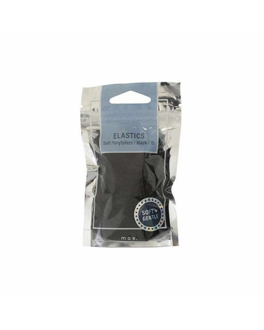 Mae Elastic Soft Ponytailers Black 15pk