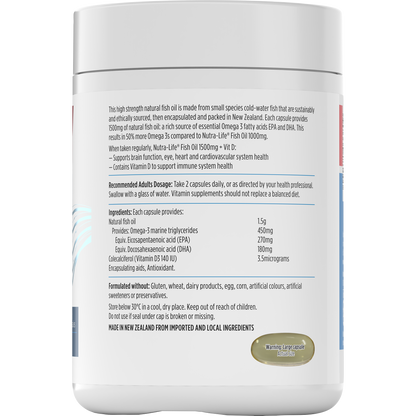 Nutra-Life Fish Oil 1500mg Plus Vit D 180 Capsules