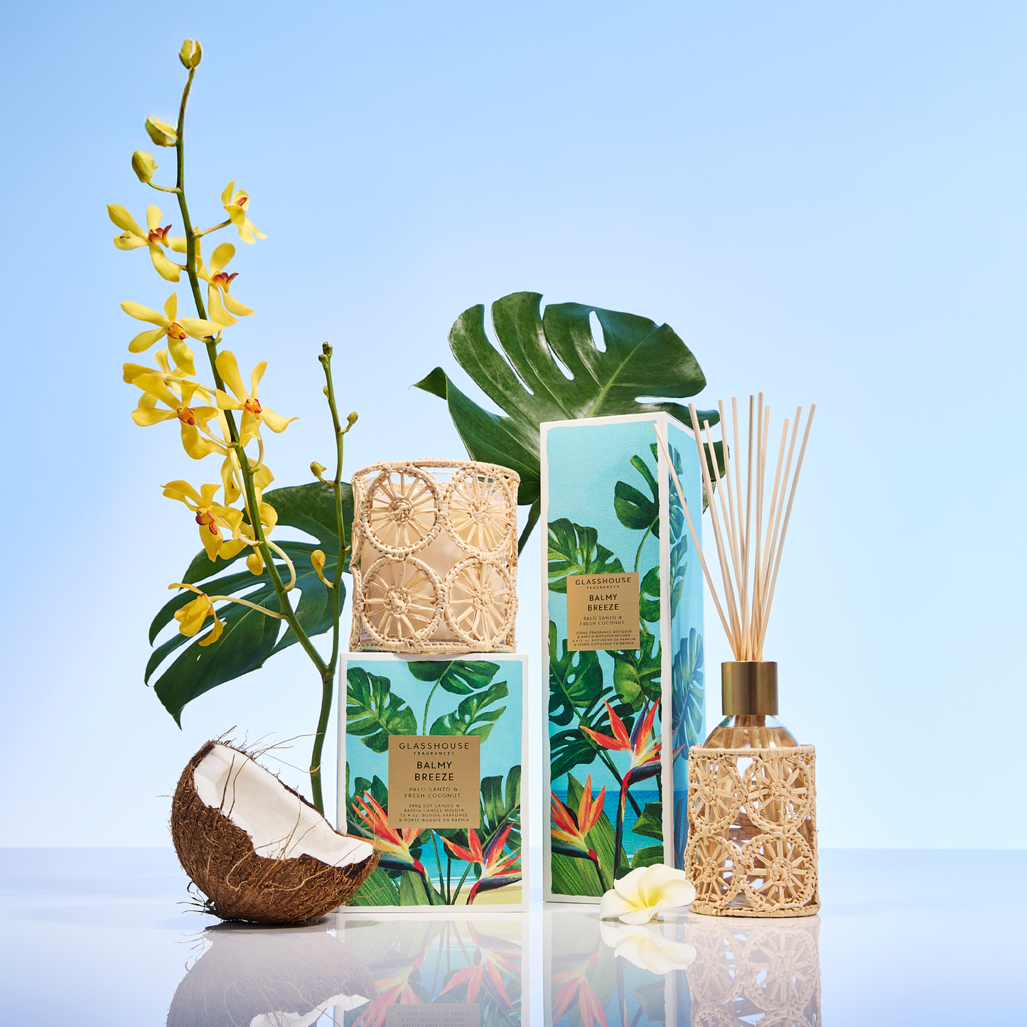 Glasshouse Balmy Breeze 250ml Fragrance Diffuser & Raffia Diffuser Holder