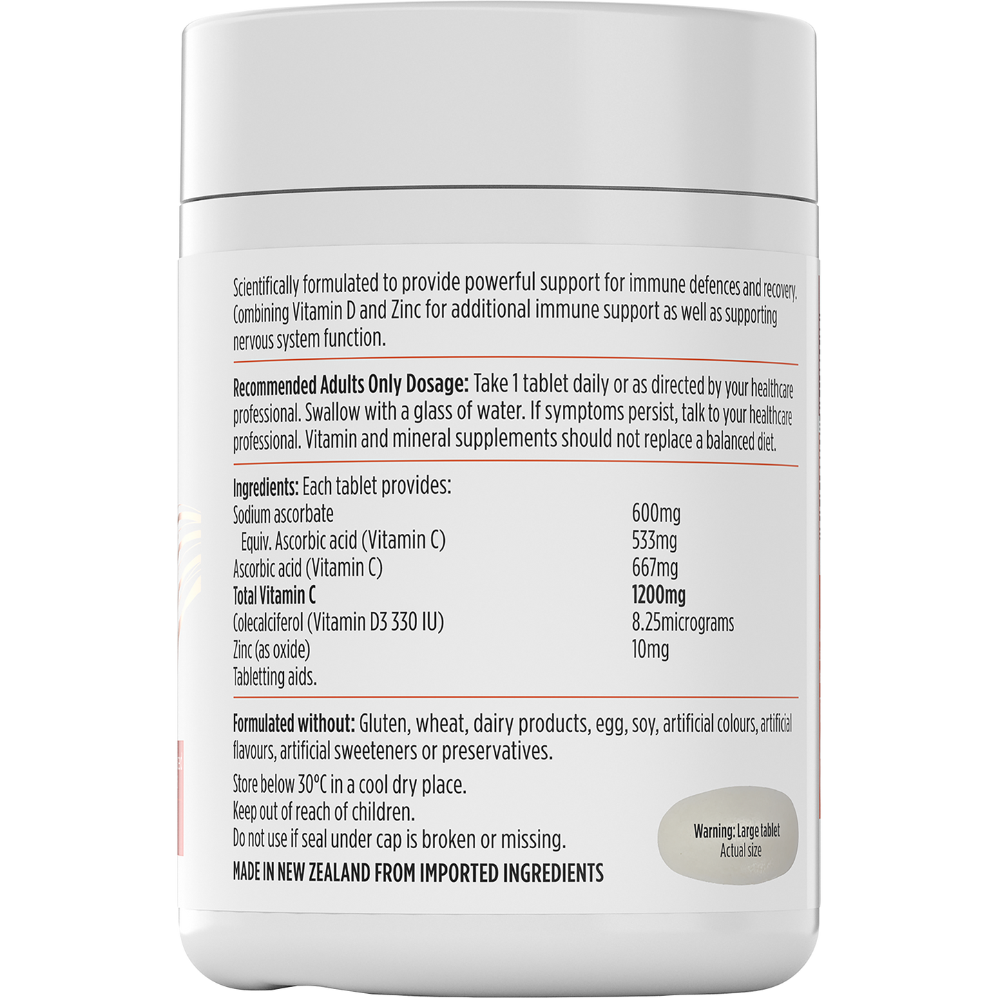 Nutra-Life High Strength Vit C 1200mg + Vit D + Zinc 120 Tablets
