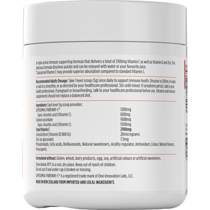 Nutra-Life Liposomal-C 1200mg + Vit C + Vit D + Zinc Powder 180g