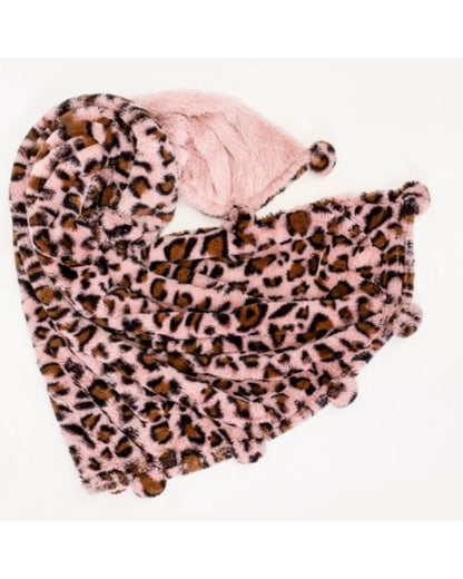 Plush Pom Pom Blanket-Leopard Pink