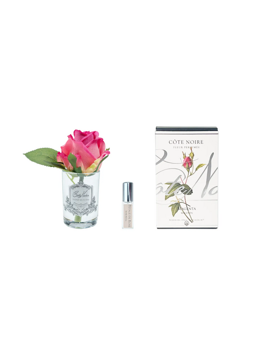 Cote Noire Rose Bud Magenta - Clear Glass with Silver Badge