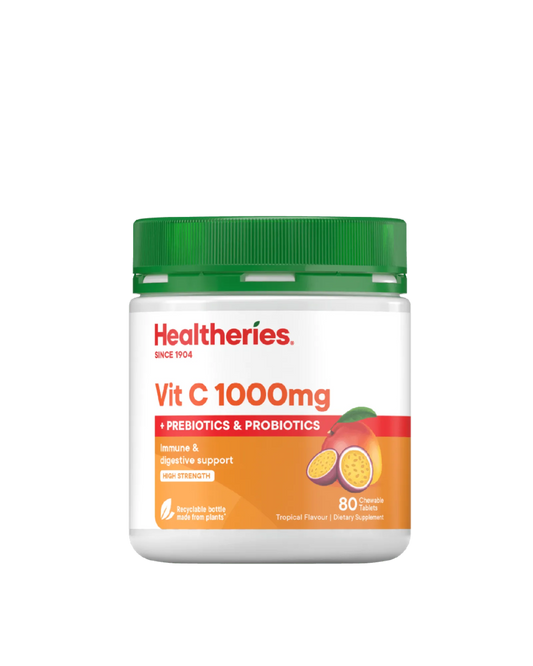 Healtheries Vit C 1000mg with Prebiotics & Probiotics 80 Chewable Tablets