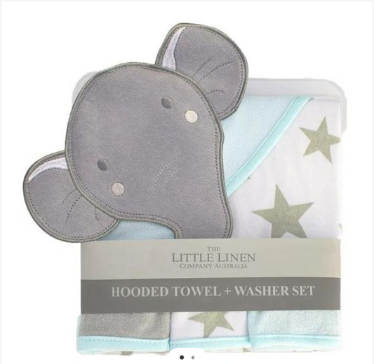 Hooded Towel & Washer Elephant Star