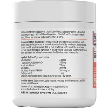 Nutra-Life Ultra Strength Vit C 3000mg + Vit D + Zinc Powder 250g